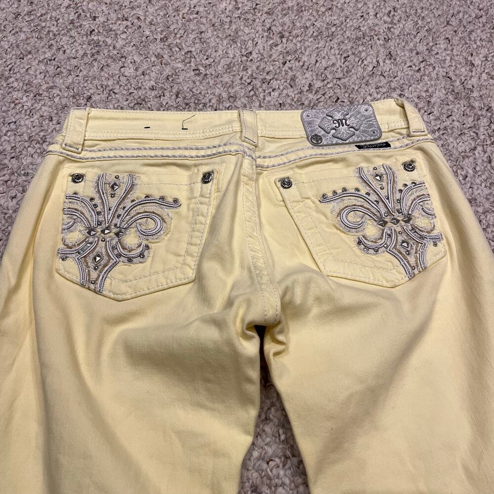 Miss Me Cuffed Capri Jeans 29 Sunshine Yellow Embellished Y2K Grunge Casual